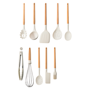 10-Piece Silicone Kitchen Utensil Set – Beechwood Handle Nonstick Tools